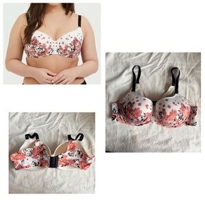 Torrid Curve Women floral skull Underwire Sz 46C  padded Bra White/Coral/Black